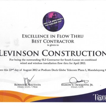 Excellence in Flow Thru Best Contractor Levinson Construction April 2012