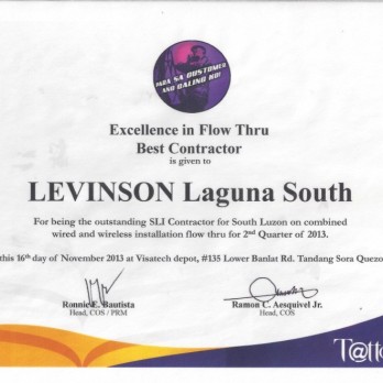 Excellence in Flow Thru Best Contractor Levinson Laguna South 2nd Quarter 2013
